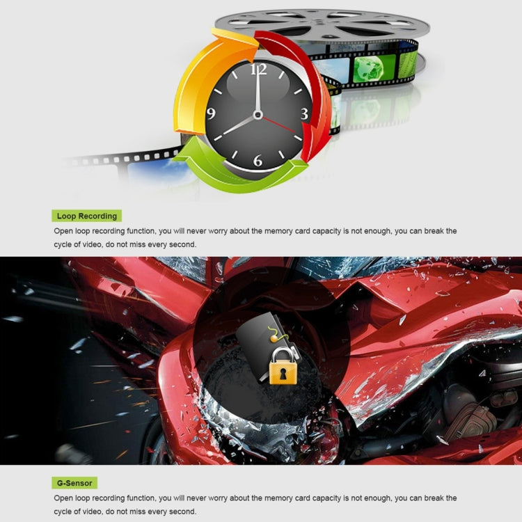 GS65H Car DVR Camera 2.4 inch LCD Screen HD 1080P 150 Degree Wide Angle Viewing, Support Motion Detection / TF Card / G-Sensor / HDMI(Black)