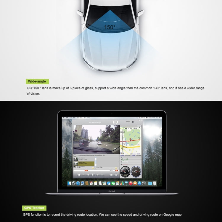 GS65H Car DVR Camera 2.4 inch LCD Screen HD 1080P 150 Degree Wide Angle Viewing, Support Motion Detection / TF Card / G-Sensor / HDMI(Black)