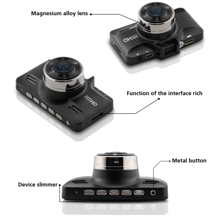 GS98C Car DVR Camera 2.7 inch LCD Screen HD 2304 x 1296P 170 Degree Wide Angle Viewing, Support Motion Detection / TF Card / G-Sensor / HDMI(Black)