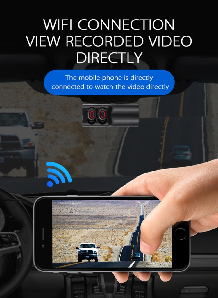 X1 2 in 1 Driving Recorder Video Record Camera + TWS Wireless Bluetooth Headset Earphones, Mstar 8336, 130 Degree Wide Angle, Voice Control, WiFi(Black)