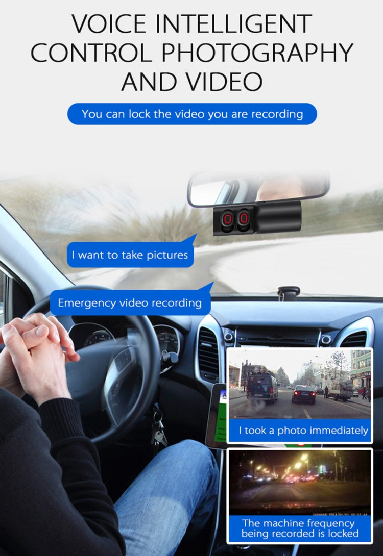 X1 2 in 1 Driving Recorder Video Record Camera + TWS Wireless Bluetooth Headset Earphones, Mstar 8336, 130 Degree Wide Angle, Voice Control, WiFi(Black)