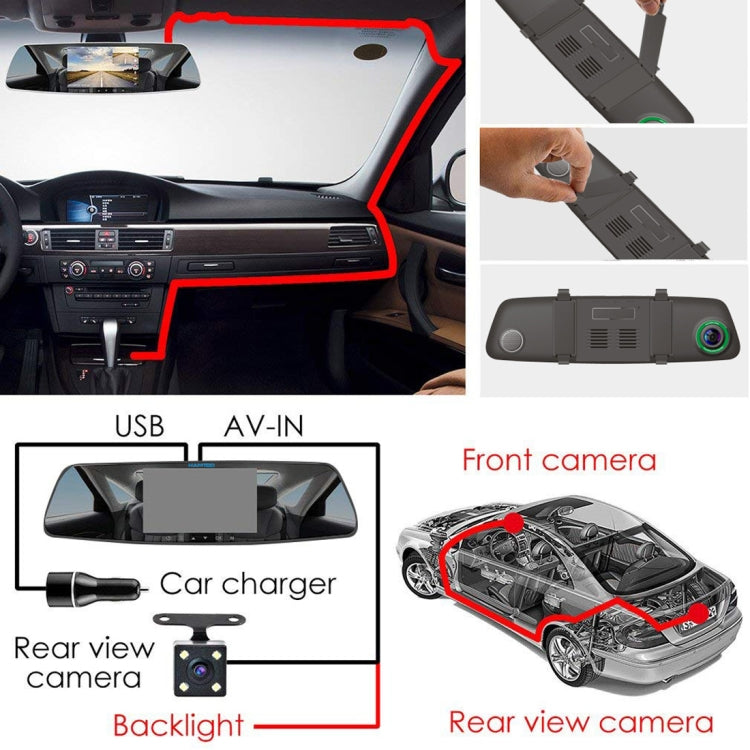 HAMTOD HG51 5.0 inch 170 Degrees Wide Angle HD 1080P Dual Mirror Dash Video Car DVR