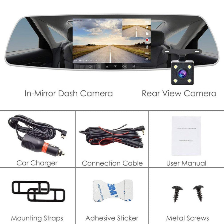 HAMTOD HG71 6.86 inch 170 Degrees Wide Angle HD Dual Mirror Dash Video Car DVR