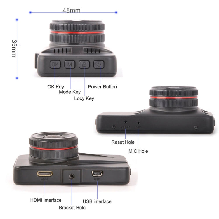 HAMTOD HQ31 3.0 inch TFT Screen 170 Degrees Wide Angle Full HD Video Car DVR, Support TF Card / Motion Detection