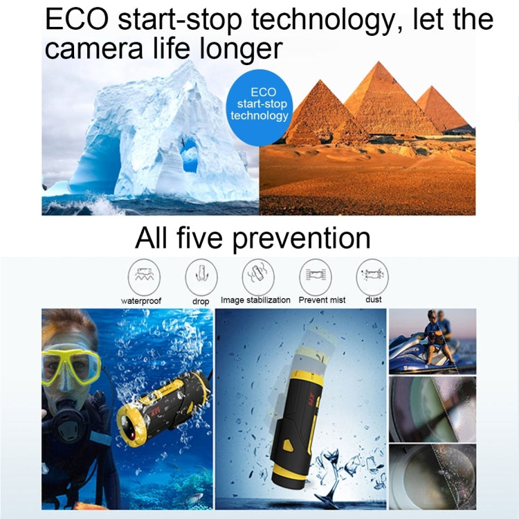 XM Warrior XM-JPGA1-2 1080P FHD WiFi 2.0MP Waterproof Sport Camera Vehicle DVR with 2.4GHz Remote Control, 165 Degree Wide Angle Viewing, Support G-sensor / Emergency Recording / Parking Monitor(Yellow)