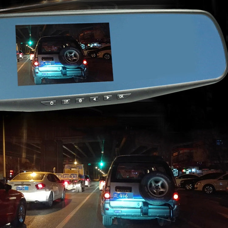 Middle Screen Display Rearview Mirror Vehicle DVR, Allwinner Programs, 2 x Cameras 1080P FHD 140 Degree Wide Angle Viewing, Support GPS Port / Motion Detection / Night Vision / Cyclic Recording / TF Card / G-Sensor