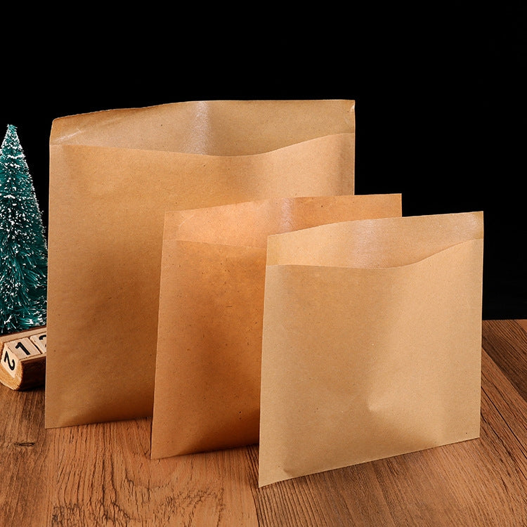 100 PCS Disposable Oil-proof Kraft Paper Bag Food Grade Oil-proof Moisture-proof Bag, Size: 17x18cm
