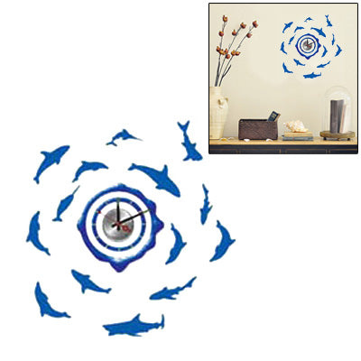 Fashionable DIY Dolphin Wall Sticker Clock Home Decoration(Blue)