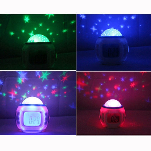 Music and Starry Sky Calendar Clock with Date / Week / Temperature / Music / Dynamic Projection of Colored Starry Sky / Ararm / Countdown Function (UI-1038)(White)
