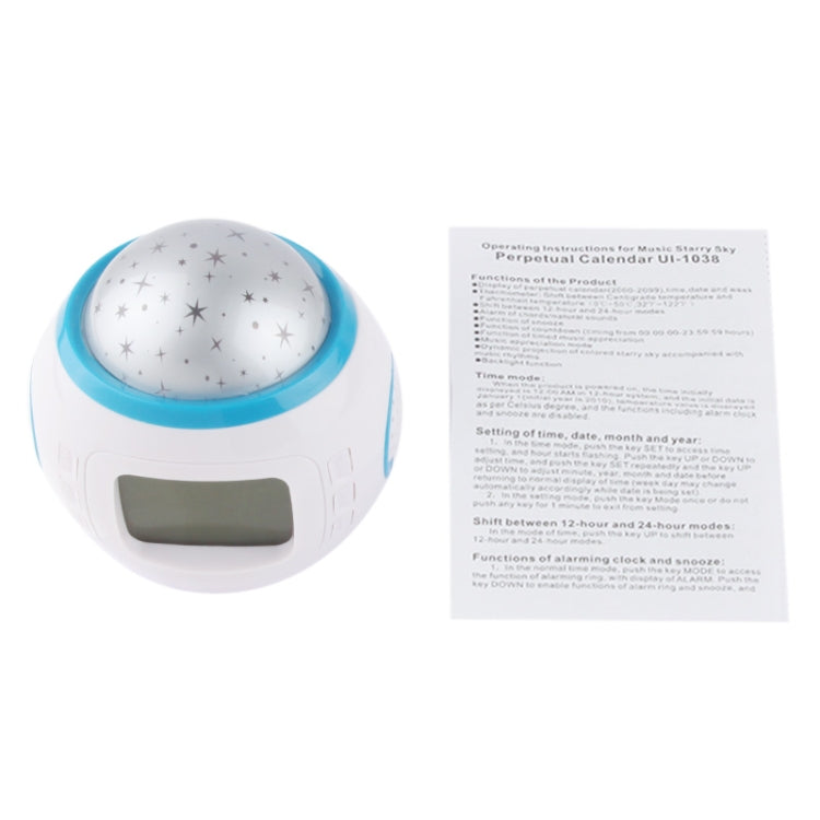 Music and Starry Sky Calendar Clock with Date / Week / Temperature / Music / Dynamic Projection of Colored Starry Sky / Ararm / Countdown Function (UI-1038)(White)