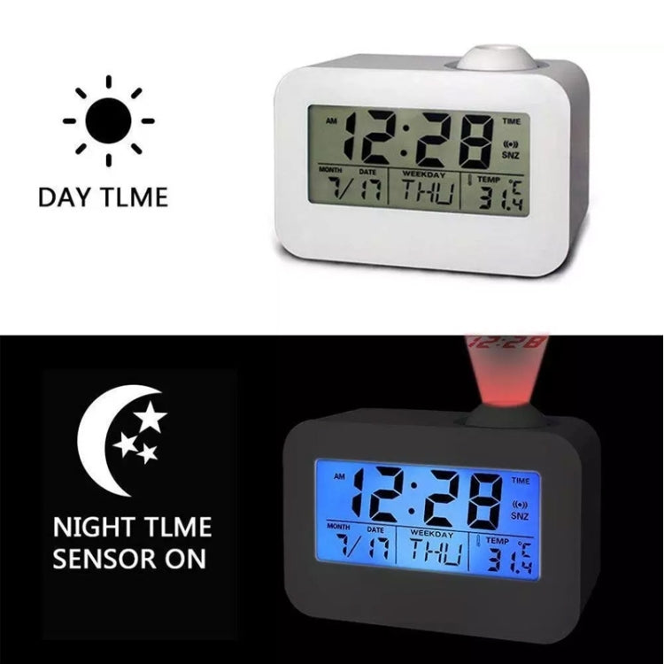 Sound Controlled Talking Time Projection Clock with Calendar and Temperature LCD Display(White)