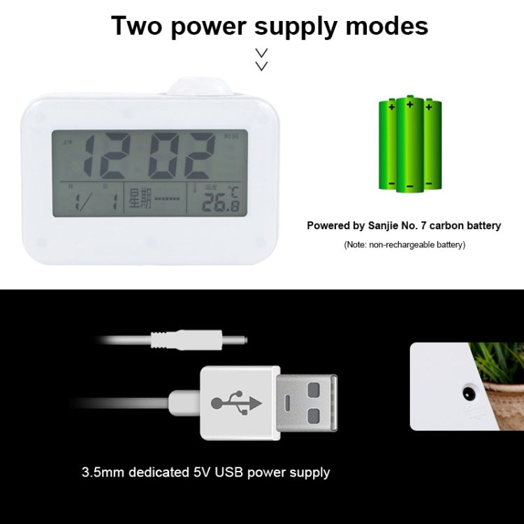 Sound Controlled Talking Time Projection Clock with Calendar and Temperature LCD Display(White)