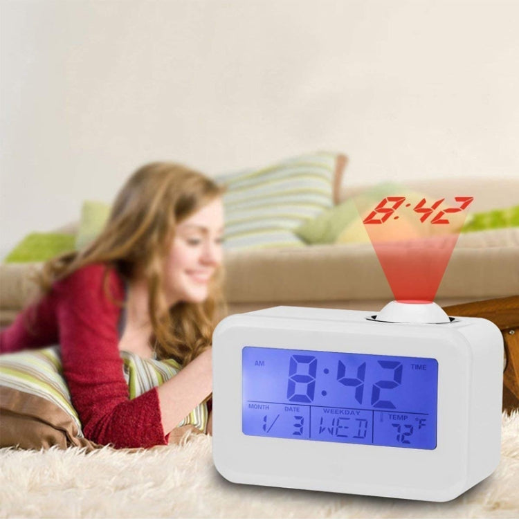 Sound Controlled Talking Time Projection Clock with Calendar and Temperature LCD Display(White)