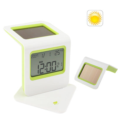 Large Screen Solar Clock with Stand / Thermometer / Calendar / Alarm