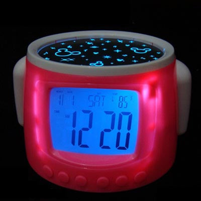 Android Robot Colorful Music Starry Star Sky Projection Alarm Clock(Pink)