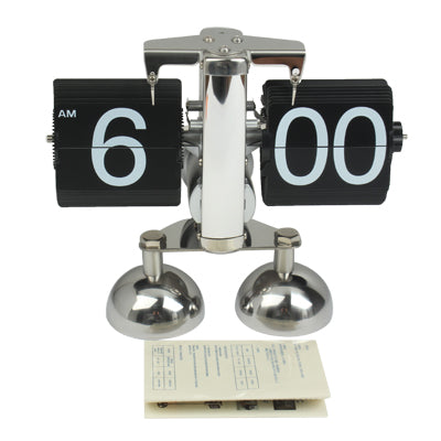 Balance Shaped Metal Auto Flip Down Clock Desktop Decorative Clock with Double Stand - Internal Gear Operated (Size: 198x170x70mm)(Black)