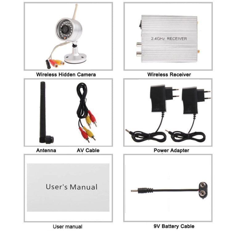 2.4GHz Wireless Receiver and Waterproof Camera 30 LED, Built in Microphone for Audio Monitoring, Support Night Vision (Effective Range:15m), Max Support 4 Cameras