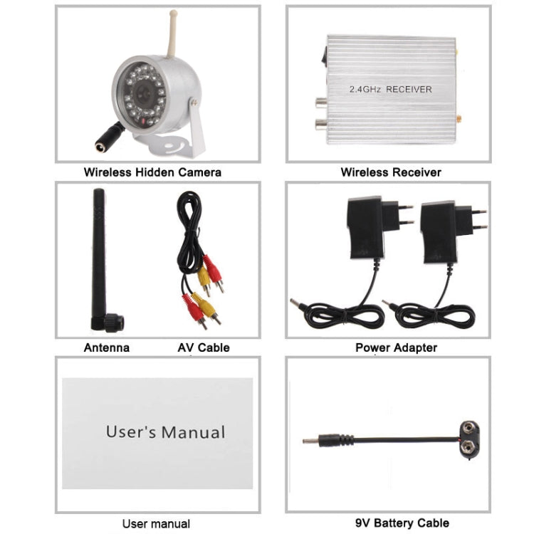 2.4GHz Wireless Receiver and Waterproof Camera 30 LED, Built in Microphone for Audio Monitoring, Support Night Vision (Effective Range:12m), Max Support 4 Cameras