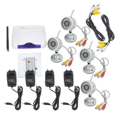 Wireless Audio 4 Camera Security System Kit with Remote Control, Waterproof Camera with 30 LED infrared lamps and 15m night vision distance