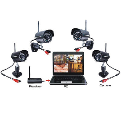 2.4GHz USB DVR Digital Wireless 4 x IR Camera Security System (W701DK1)(Black)