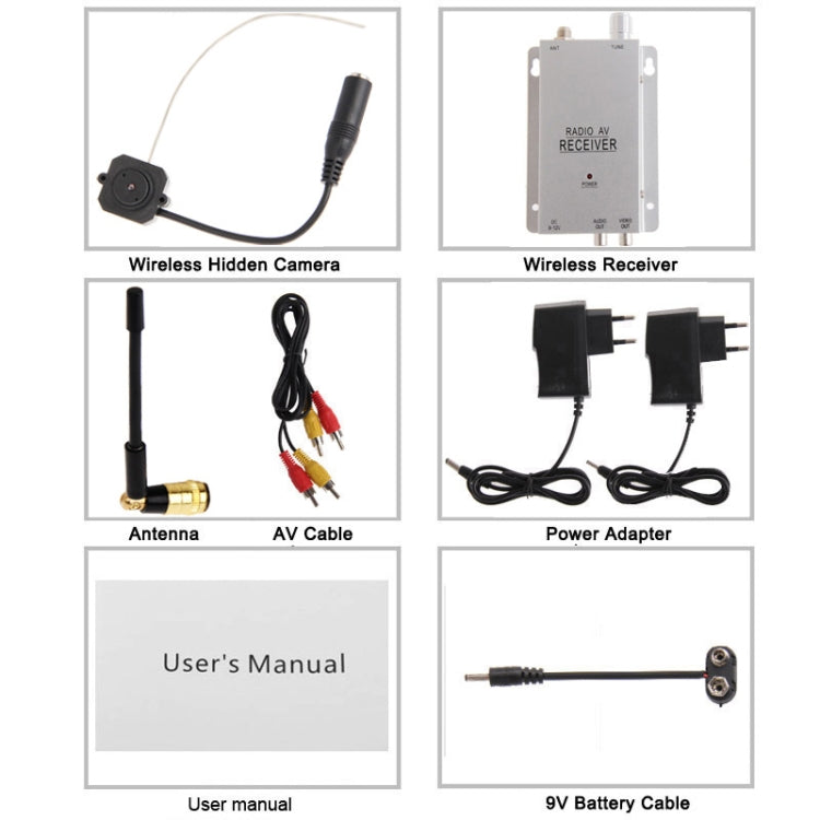 1.2G Wireless Infrared Small Camera and Receiver, Wireless Surveillance System, Unobstructed Effective Range: 50m - 100m