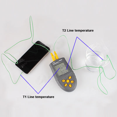 HS6802 Handheld Digital Contact Thermometer with Dual-channel(Grey)