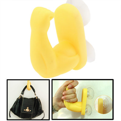 Arm Shape Dual Suction Cup Bag / Towel Hooks(Yellow)