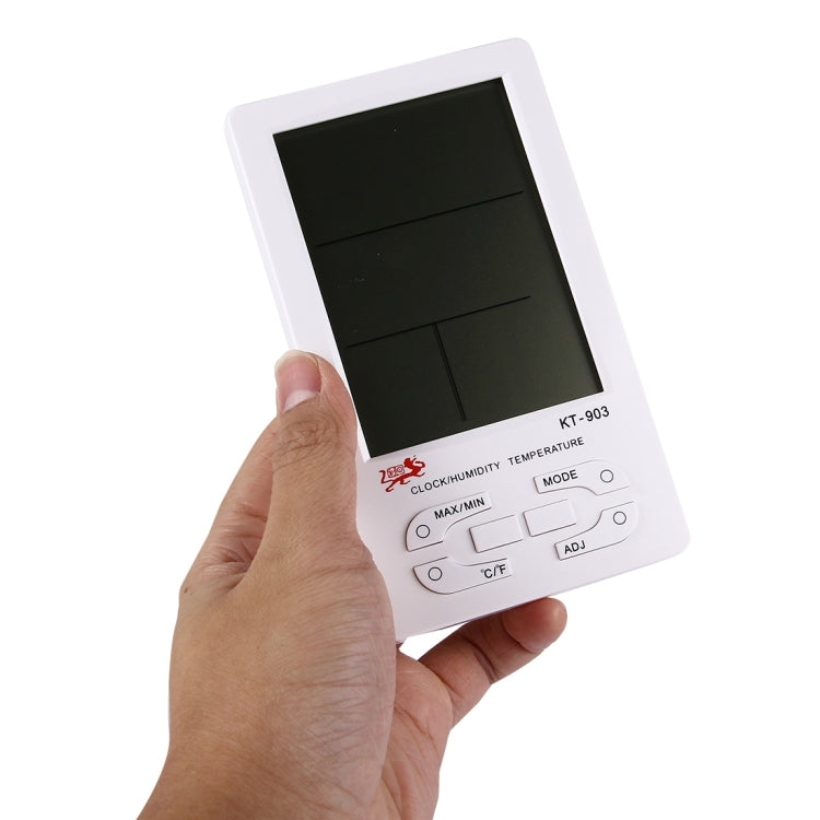 KT-903 Super Large LCD Digital Thermo-Humidity Meter with Clock & Calendar & Alarm Function(White)