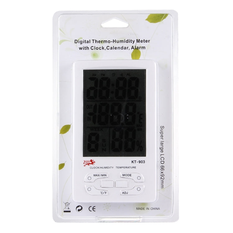 KT-903 Super Large LCD Digital Thermo-Humidity Meter with Clock & Calendar & Alarm Function(White)