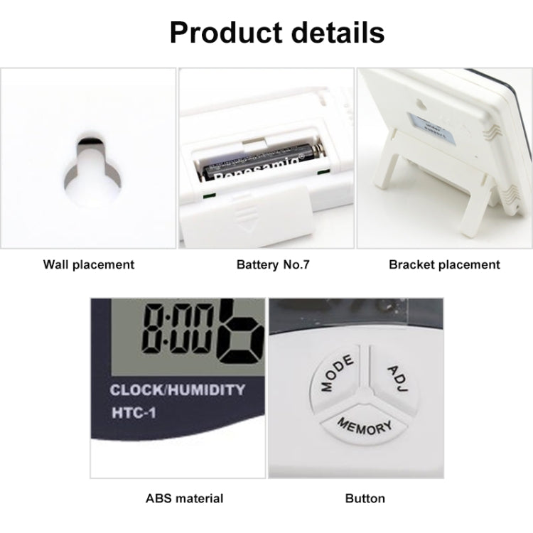 3.8 inch LCD Digital Temperature & Humidity Meter with Clock / Calendar (HTC-1)(White)