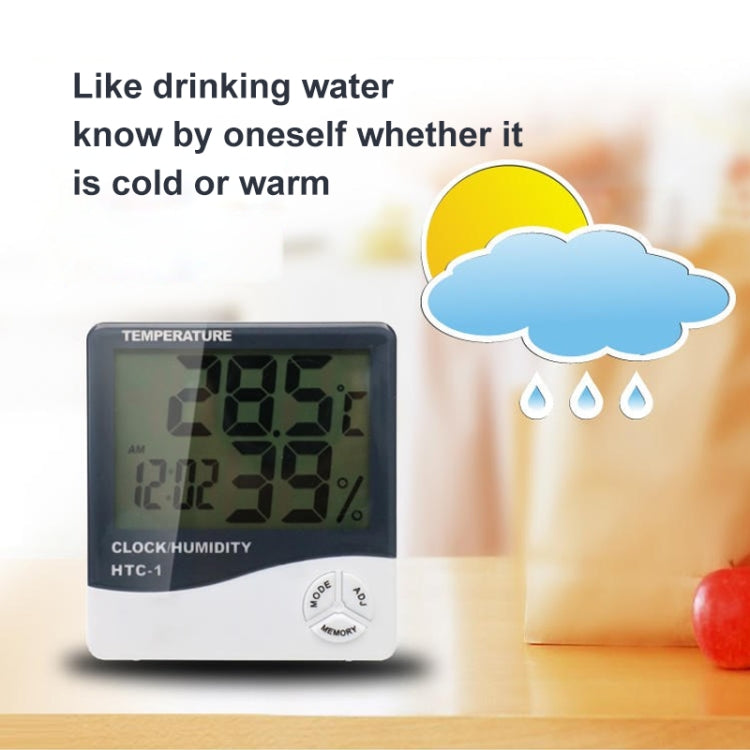 3.8 inch LCD Digital Temperature & Humidity Meter with Clock / Calendar (HTC-1)(White)