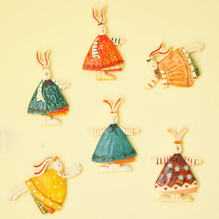 6 PCS European Countryside Style Rabbit Fridge Magnet Cartoon Hare Resin Magnet