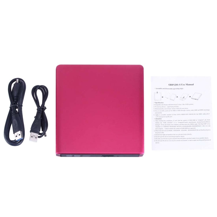 USB 3.0 Aluminum Alloy Portable Optical DVD / CD Rewritable Drive for 12.7mm SATA ODD / HDD, Plug and Play(Red)