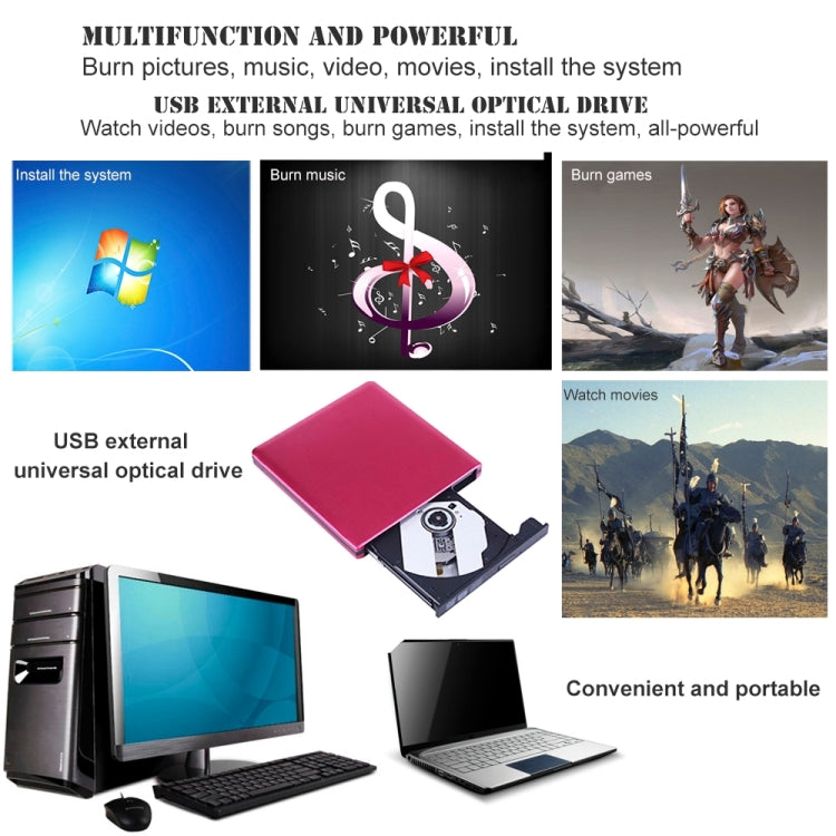 USB 3.0 Aluminum Alloy Portable Optical DVD / CD Rewritable Drive for 12.7mm SATA ODD / HDD, Plug and Play(Red)