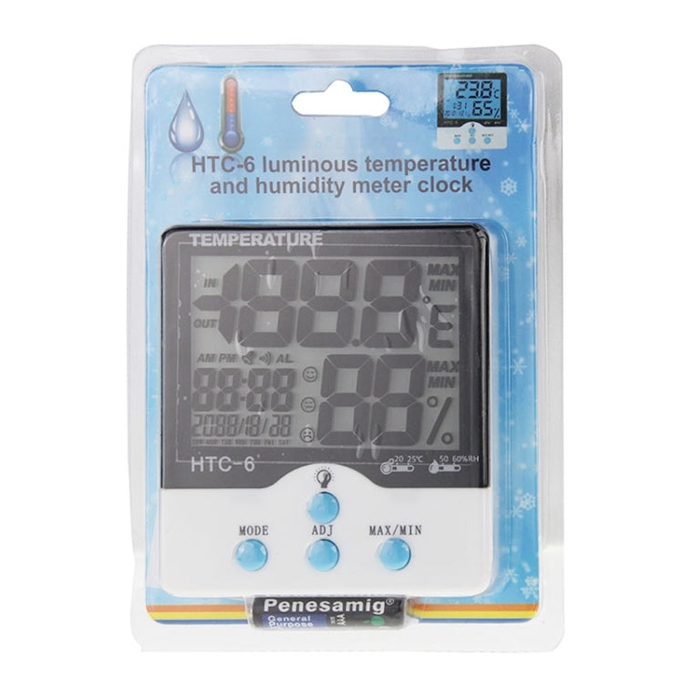 HTC-6 Digital Indoor Luminous Centigrade and Fahrenheit Thermometer & Hygrometer with Screen Display & Date & Clock