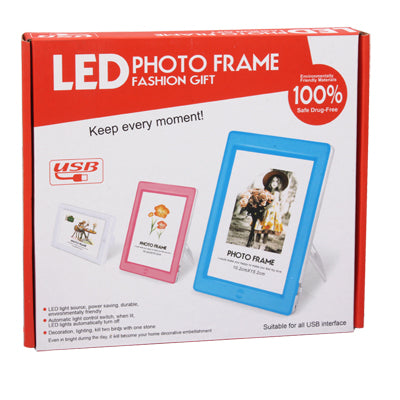 LED Light Photo Frame Rahmen Desktop Photo Display Wedding Photo Frame(Blue)