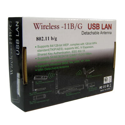 54Mbps Wifi 802.11 b/g Wireless LAN Network USB 2.0 Adapter (Detachable Antenna)(White)