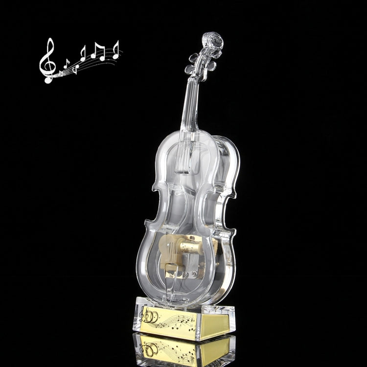NO.8082 Transparent Crystal Violin Shape Music Box with 4 Color Light(Transparent)