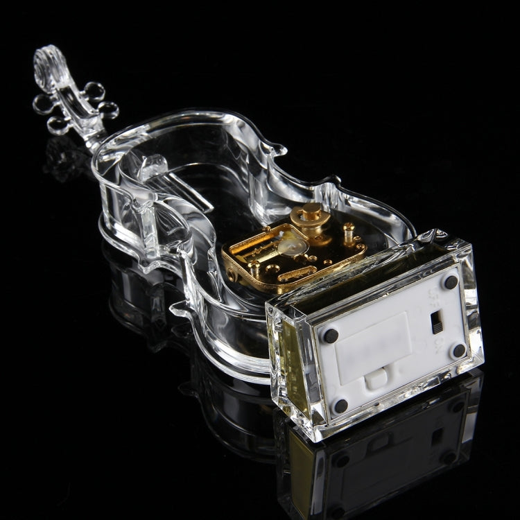 NO.8082 Transparent Crystal Violin Shape Music Box with 4 Color Light(Transparent)