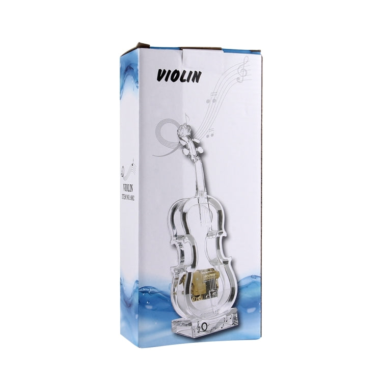 NO.8082 Transparent Crystal Violin Shape Music Box with 4 Color Light(Transparent)
