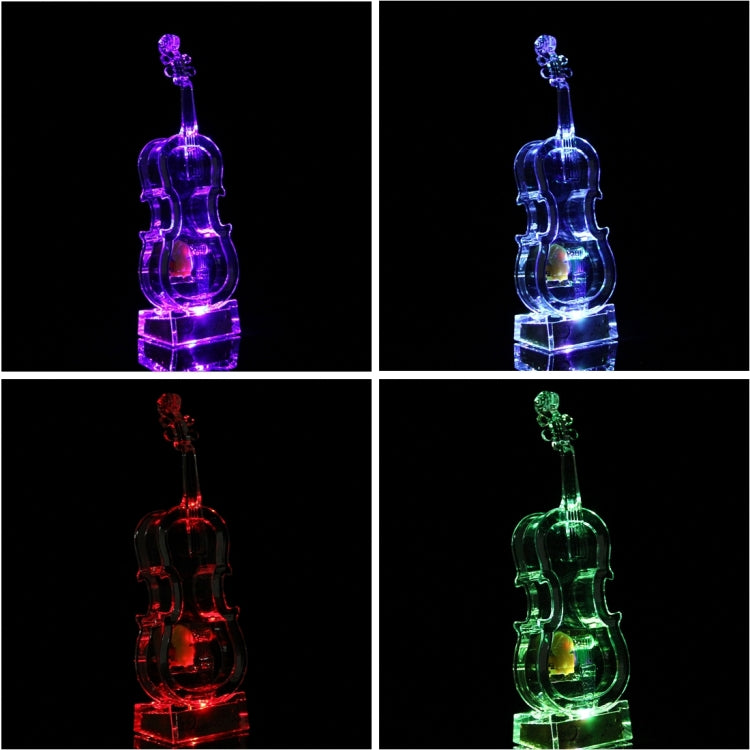 NO.8082 Transparent Crystal Violin Shape Music Box with 4 Color Light(Transparent)