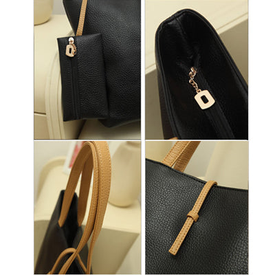 Retro Streets Style Temperament Female PU Leather Bag with Small Wallet(Black)