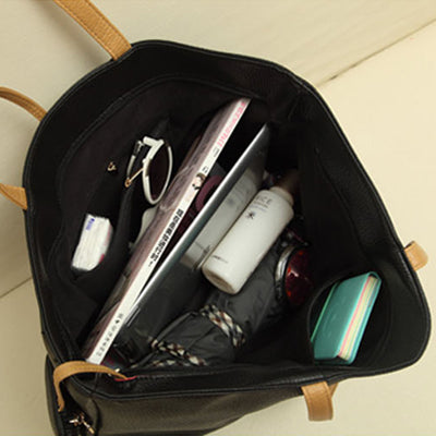 Retro Streets Style Temperament Female PU Leather Bag with Small Wallet(Black)