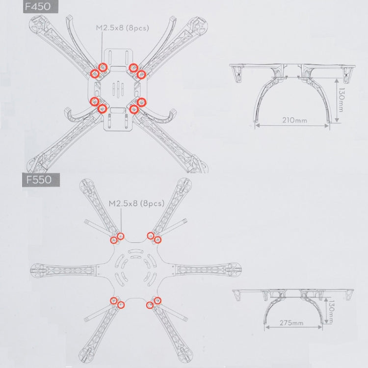 DJI Landing Skid Landing Gear W / (M2.5 / M3) Screw for Frame Wheel (F450 / F550) Multicopter Frame
