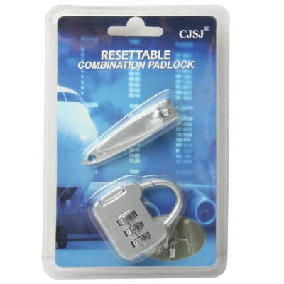 Stainless Nail clippers & 3-Digit Resettable Combination Padlock Set(Silver)