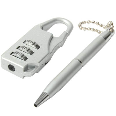 Stainless Steel Pen & 3-Digit Resettable Combination Padlock Set(Silver)