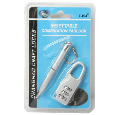 Stainless Steel Pen & 3-Digit Resettable Combination Padlock Set(Silver)