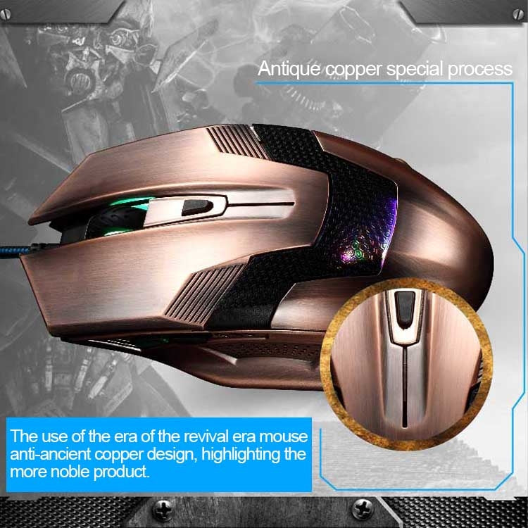 G3 800 / 1200 / 1600 / 2000 DPI High Speed Wired USB 6D Gaming Optical Mouse with LED Backlight (Retro Copper)