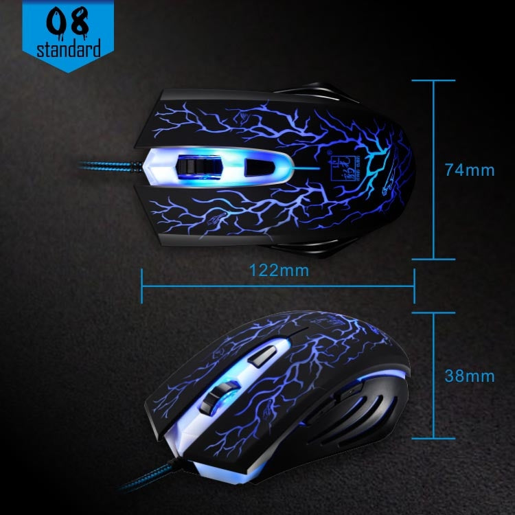 G6 800 / 1200 / 1600 / 2000 DPI High Speed Wired USB 6D Gaming Optical Mouse with 7 Color Cool Breath Light(Black)