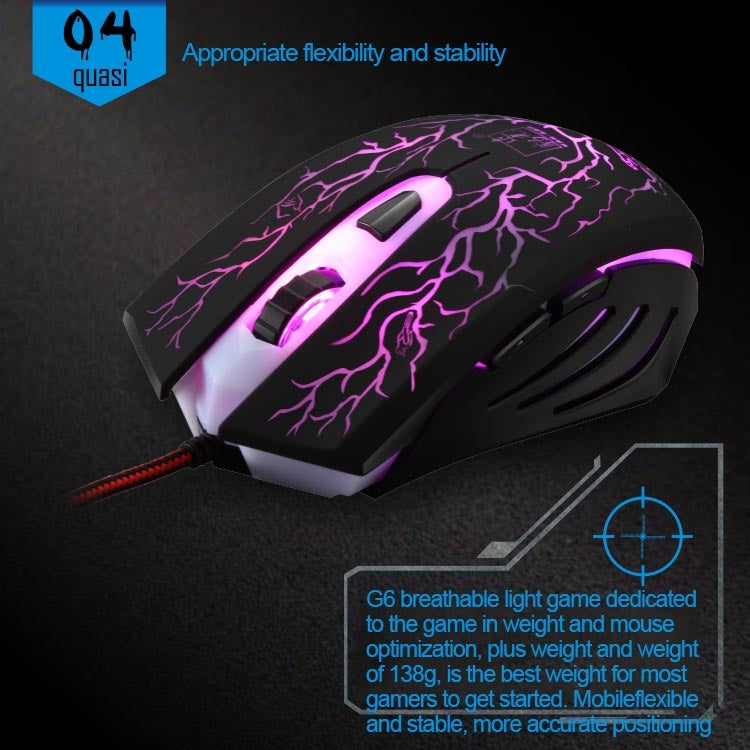 G6 800 / 1200 / 1600 / 2000 DPI High Speed Wired USB 6D Gaming Optical Mouse with 7 Color Cool Breath Light(Black)